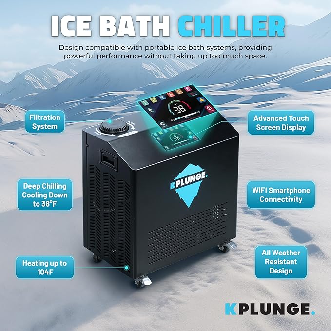 All-In-One Cold Plunge Chiller for Ice Bath | Gale Series 3/4 HP Water Chiller and Heater with WiFi, App and Touch Control, Ozone, Water Filter, Chiller for Indoor/Outdoor Use - Black