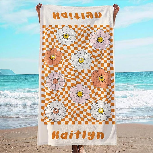 JML Personalized Beach Towel with Name, Custom Flower Beach Towel, Customized Microfiber Pool Towel, Quick Dry & Absorbent Swim Towel for Adult,Anniversary, Birthday, Summer Holiday,Vacation