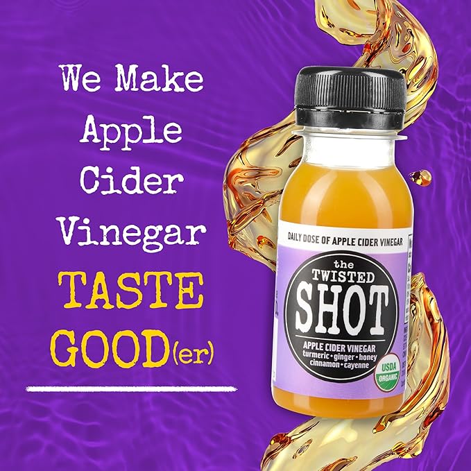 The Twisted Shot | Organic Apple Cider Vinegar Wellness Shots with Ginger, Turmeric, Honey, Cinnamon and Cayenne | Digestion, Immunity and Gut Health Support | Ready to Drink | 6, 2 oz Mini Bottles