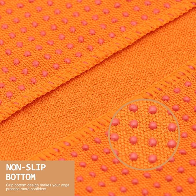 Eunzel Yoga Towel,Hot Yoga Mat Towel with Grip Dots Sweat Absorbent Non-Slip for Hot Yoga, Pilates and Workout 24" x72", Orange