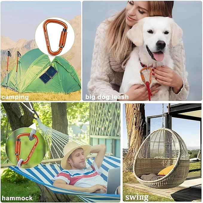 Auto Locking Carabiner Heavy Duty Carabiner 25kN UIAA Certified Climbing Carabiner Climbing Equipment Safety Carabiners for Rappelling, Hammocks, Rescue, Dog Leash, Swing