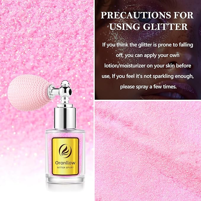 Holographic Body Glitter Spray - Shimmering Hair, Face & Body Sparkle for Festivals, Clothes, Nail Art Crafts Design & Special Events Makeup (Light Pink)