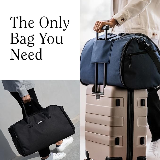 Halfday Convertible 2-in-1 Garment Duffel Weekender Bag 45L | Wrinkle-Free Travel, Hanging Suit Compartment, Shoe Pockets, Trolley Sleeve. Durable & Water-Resistant Carry-On, Marine