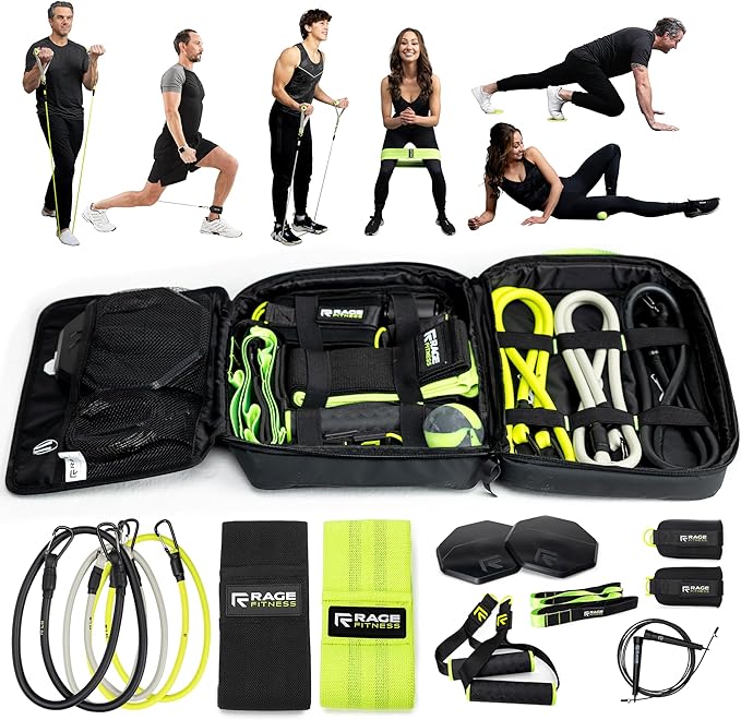 Ex Kit Home Gym Equipment with Carry Bag - 10Pcs Resistance Bands Kit with Handles, Door Anchor, Jump Rope, Booty Bands & More – Full Body Workout Bands Set for Strength, Cardio & Flexibility