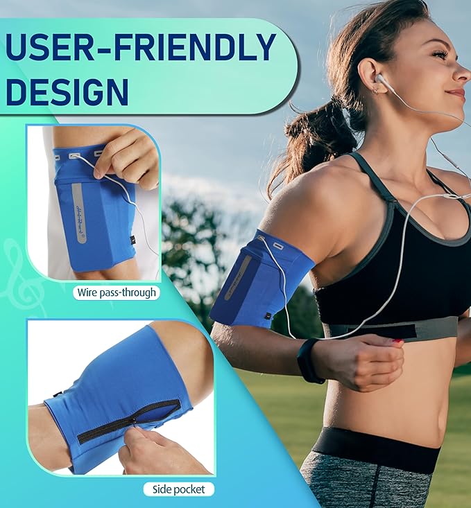 HiRui Running Armband Sleeve Universal Sports Armband Cell Phone Holder Armband for Exercise Workout, Compatible with iPhone 16/15/14/13/Plus/Pro Samsung Galaxy All Phones (M, Blue)