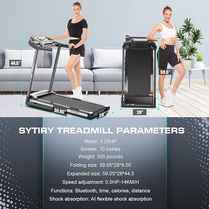 SYTIRY Treadmills for Home with TV Screen and WiFi,Smart Foldable Treadmill Machine,3D Virtual Sports Scene,HiFi Speakers,Popular APP for Social Networking,Video,and Search,Walking Treadmill