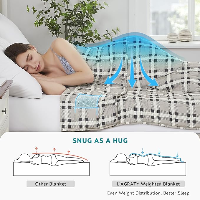L'AGRATY Weighted Blanket - 60"x80" 20lbs Cooling Breathable Heavy Blanket Microfiber Material with Glass Beads for Adult All-Season Summer Fall Winter Soft Thick Comfort