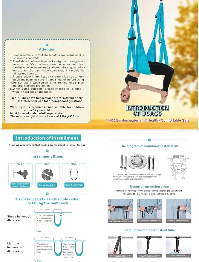 Aerial Yoga Swing Set, Ultra Strong Hammock Trapeze Extension, Antigravity Ceiling Hanging Sling Inversion Exercises