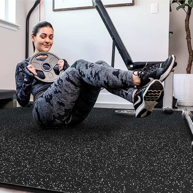 SUPERJARE 0.4'' Thick 6 Pcs 24 Sq Ft Rubber Top Exercise Equipment Mats, High Density EVA Foam Mats with Rubber Top, Interlocking Gym Flooring for Home Gym, Protective Workout Mat, Black/Grey