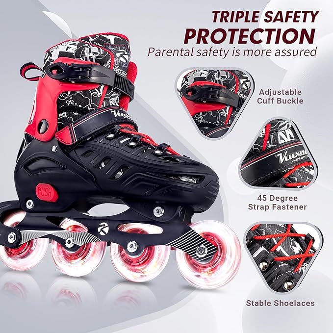 Inline Skates for Kids and Adult, Adjustable Fun Illuminating Skates for Girls, Boys, Women and Men Outdoor and Indoor, Beginner