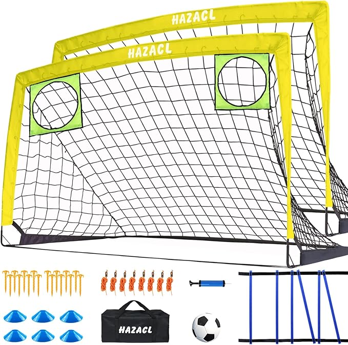 Kids Soccer Goal for Backyard, 6x4 9x5 FT Portable Soccer Nets Pop Up with Ball, Agility Ladder, Cones, Target & Carry Bag for Toddler Youth Outdoor Indoor Training Practice Sports Games Play