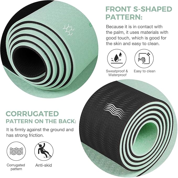 Yoga Mat Non Slip TPE Extra Wide Yoga Mat with Alignment Mark, 72"L x 32"W x 0.32"/0.24"Th (183cm x 81cm x 8mm/6mm), Anti-Tear Exercise Mat with Carrying Strap and Bag, Workout Mats for Yoga, Pilates