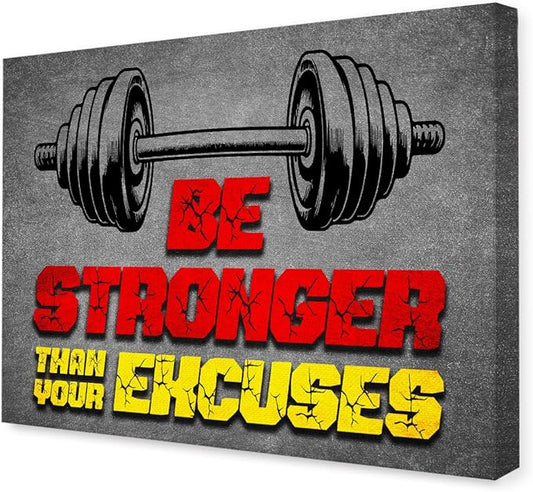 Gym Quotes Wall Art,Inspirational Workout Wall Decor,Be Stronger Than Your Excuses Canvas Wall Art for Home Gym Exercise Fitness Room