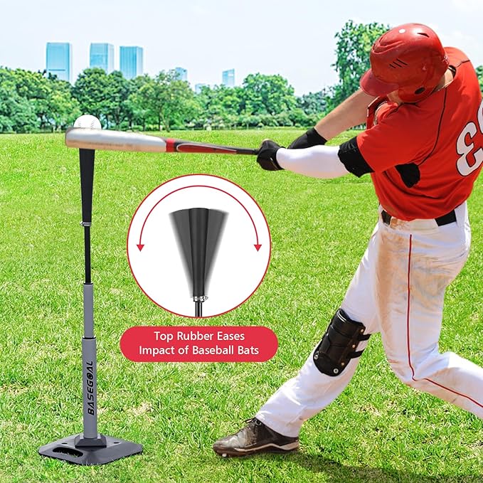 Baseball & Softball Batting Tee,Portable Hitting Tee,with Heavy Duty Base,Flexible Rubber Top,Adjustable Height