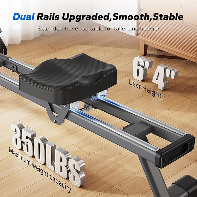 MERACH Rowing Machines for Home, Magnetic Rowing Machine with 16 Levels, Rower Machine of Quiet Resistance, Dual Slide Rail with Max 350lbs Weight Capacity, App Compatible