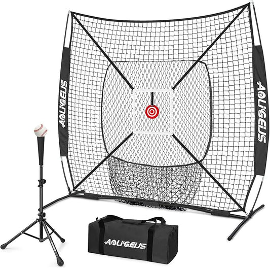 6'X6' Baseball Softball Practice Net,Pitching Net,Batting Net,with Bonus Strike Zone,Target and Bow Frame,for Hitting,Pitching,Catching