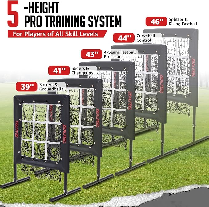 Baseball Pitching Net, 9 Hole Pitching Net with Strike Zone, 5 Height Adjustable Throwing Trainer, Heavy Duty Baseball Softball Net with Carry Bag for Solo Practice