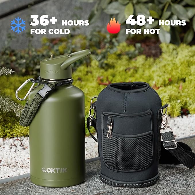 COKTIK 84oz Water Bottle with Straw - Triple Insulated Flask, 48hr Cold Retention Large Water Bottle, Leakproof Water Jug for Gym, Hiking, Camping, Outdoor Sports(Army Green)