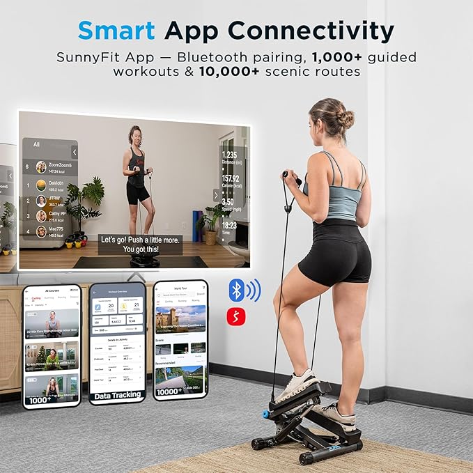JLL Smart Twist Stepper Machine with Resistance Bands, Space-Saving Portable Mini Stair Stepper for Home, Full Body, Golden Exercise Angle, Dual Hydraulic Quiet Resistance, Adjustable Height,Bluetooth