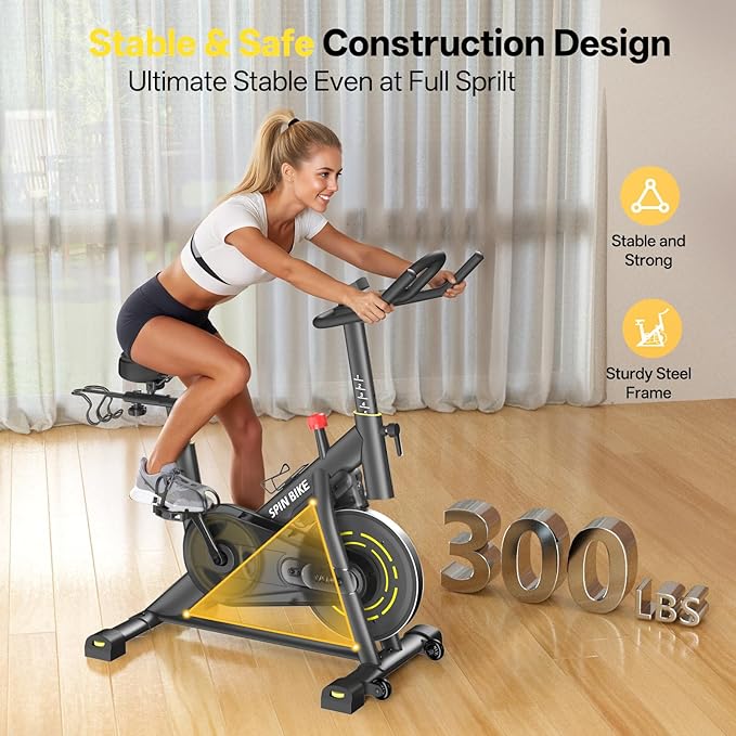 YAMO Exercise Bike, Upgraded Stationary Bikes for Home Cardio with App Compatible, Adjustable Quiet Magnetic Resistance Indoor Cycling Bike 300 LBS Capacity Comfortable Seat Cushion & Tablet Mount