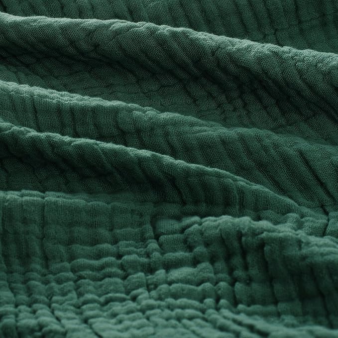 Carriediosa 100% Cotton Muslin Throw Blanket 66" X 90" Twin XL Size，4-Layers Summer Gauze Throws for Bed Couch，Soft Lightweight Breathable Linen Blankets Bedspread for Adults All Season，Dark Green