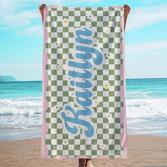 JML Personalized Beach Towel with Name, Custom Flower Beach Towel, Customized Microfiber Pool Towel, Quick Dry & Absorbent Swim Towel for Adult,Anniversary, Birthday, Summer Holiday,Vacation