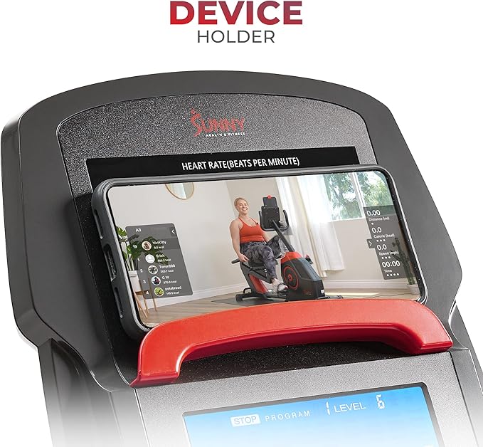 Sunny Health & Fitness Programmable 16 Levels Electro-Magnetic Resistance Recumbent Exercise Bike with 24 Pre-Build Workouts and 300 lbs Weight, Free SunnyFit App Connection for Guided Home Training