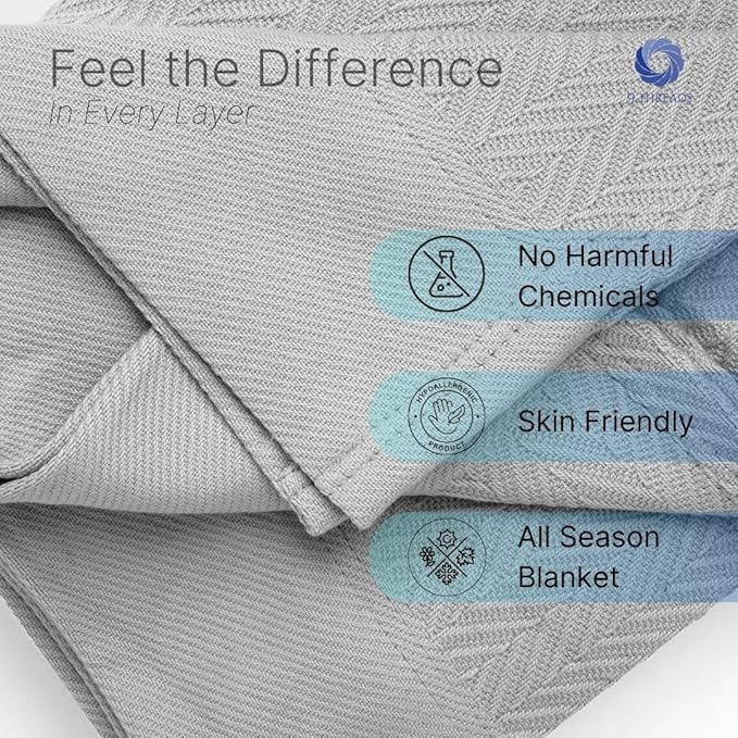 100% Cotton Herringbone Blankets, 108"X90" King, Throw Blanket for Bed All Season Cotton Blanket, Cozy Blanket,Throws & Bed Blanket, Throw Blanket for Couch, Modern Home Decor -Scottish Grey