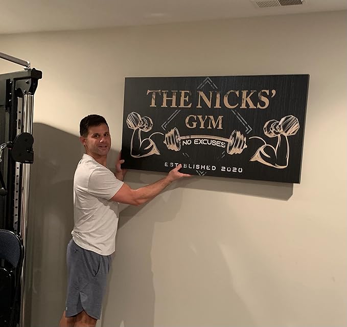 Tailored Canvases Personalized Gym Sign Wall Art Decor - Motivational Canvas for Home Gym, Workout Room, Garage, Fitness Center - Workout Inspirational Posters - Gym Name on Charcoal Background, 48x24in