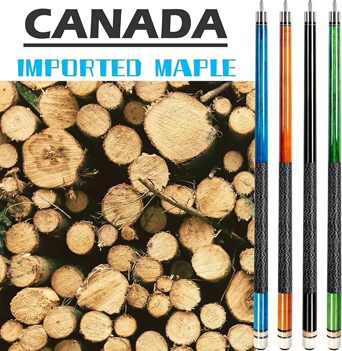 AKLOT Pool Cues,Set of 4 Pool 58" Cue Sticks Canadian Maple Wood Cue Stick for Professional Billiard Players 18 19 20 21 oz