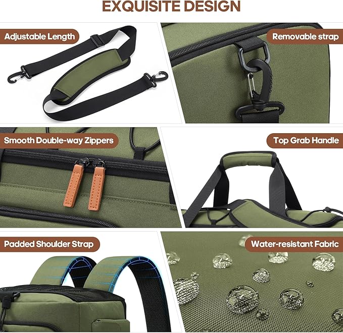 Gym Bag for Men and Women with Shoe & Laptop Compartment, 3-in-1 Sports Travel Duffel Bag Anti-Theft Weekender Carry-On Backpack for Airplane & Workout, Overnight Travel Bag,35L (Green, Medium)