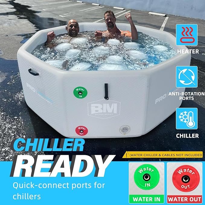 Inflatable Octagonal Ice Bath Tub for Groups, Party Cold Plunge Tub with Insulated Lid, Water Chiller Compatibility, EVA Groundsheet, Backpack, 660 Gallon, 78.74" L x 78.74" W x 27.56" H