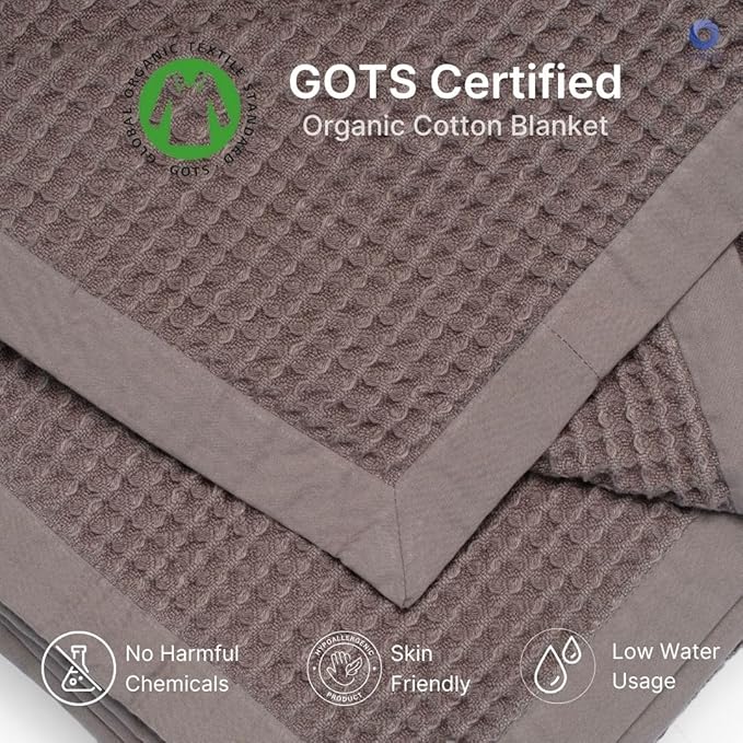 GOTS Certified Organic Cotton Waffle Weave Blanket, King Bed Blanket,108"X90" Cozy Throw Blanket for Couch, Modern Home Decor, Throw Blankets,Waffle Blanket, Soft Bed Blankets -Charcoal Grey