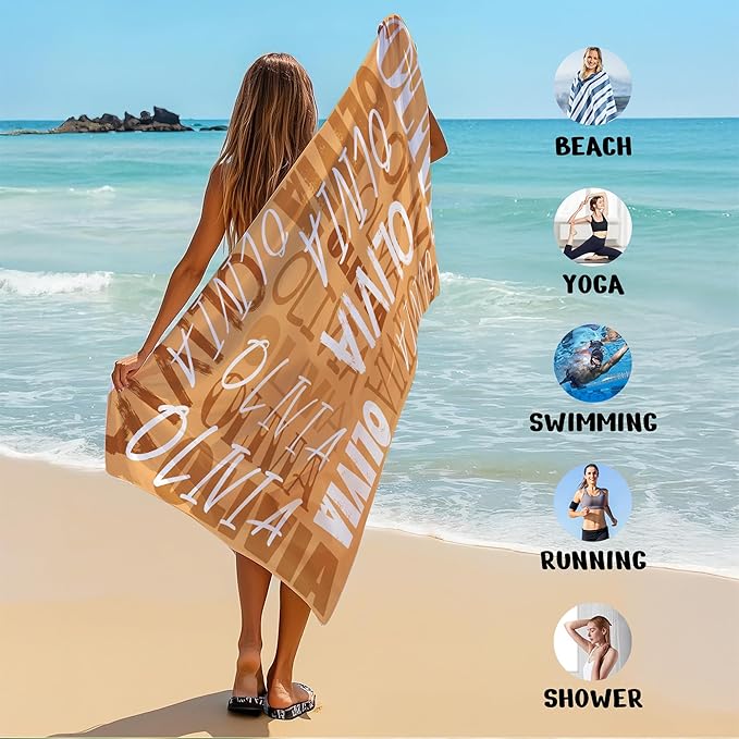 JML Personalized Beach Towel with Name, Custom Beach Towel with Name, Customized Microfiber Pool Towel, Quick Dry & Absorbent Swim Towel for Adult,Anniversary, Birthday, Summer Holiday,Vacation