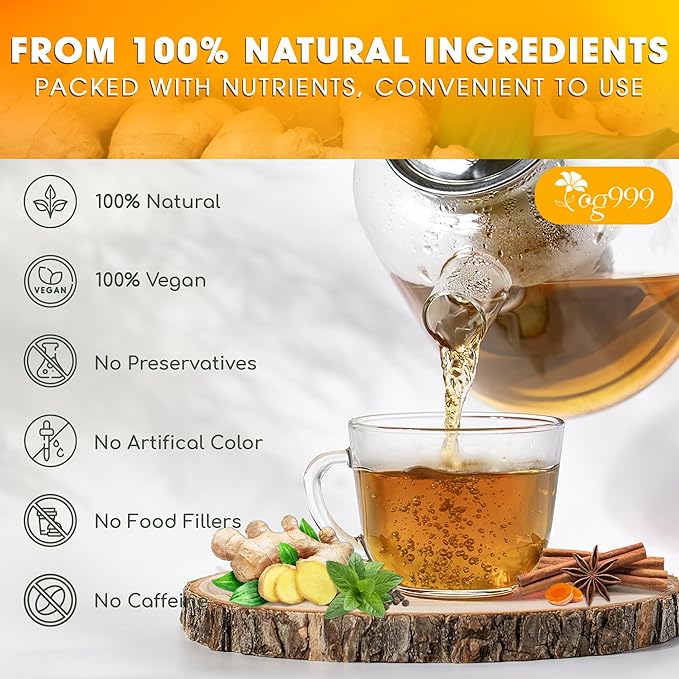 60 Tea Bags - Anti-Inflammaheb Loose Leaf Tea, 100% Natural from Ginger, Turmeric, Peppermint, Black Pepper, Cinnamon. Made with Natural Material Tea Bags. No Sugar, No Caffeine, No Gluten, Vegan. (60 Tea Bags)