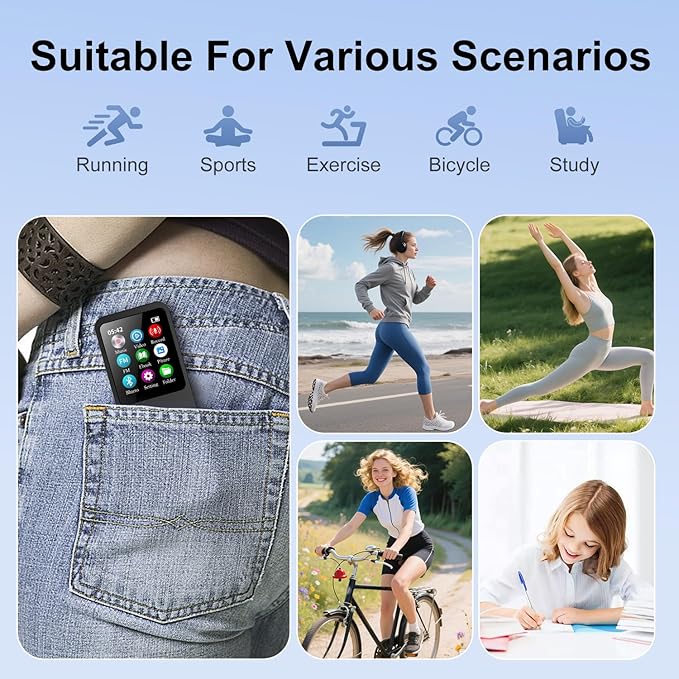 64GB MP3 Player with Bluetooth 5.3, 1.8 inch Screen Portable Music Player with Speaker, FM Radio, Voice Recorder, Physical Buttons Supports Expanded Up to 128GB(Black)