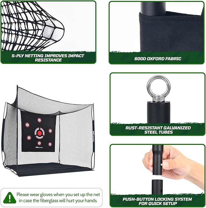 Haokelball Golf Hitting Cage,10x8x6ft Golf Practice Net with Target Cloth & Carry Bag, Heavy-Duty Golf Cage Net for Backyard, Indoor & Outdoor