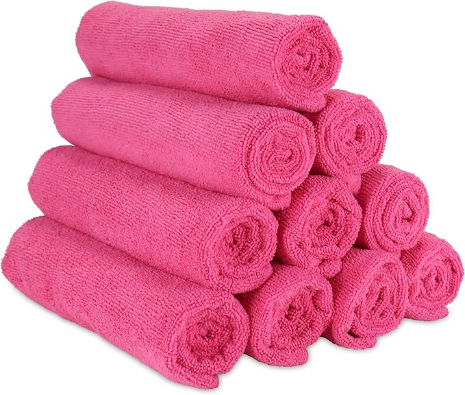 Arkwright Microfiber Gym Towel - Pack of 12 - Super Soft, Quick Dry Workout Sweat Towels, 300 GSM Lightweight & Absorbent for Sports, Working Out, Yoga, and Spa, 16 x 27 in, Hot Pink