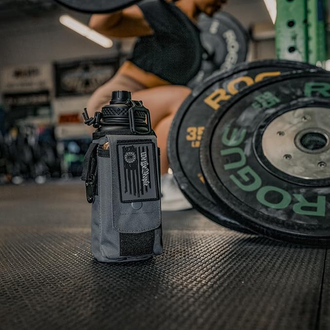 Iron Infidel Battle Bottle - 32 Oz Insulated Water Bottle with Straw Lid & Chug Cap, Stainless Steel Metal Tactical Flask with Rugged, Removable Sleeve for Keys & Phone or Wallet (Betsy Ross 1 Liter)