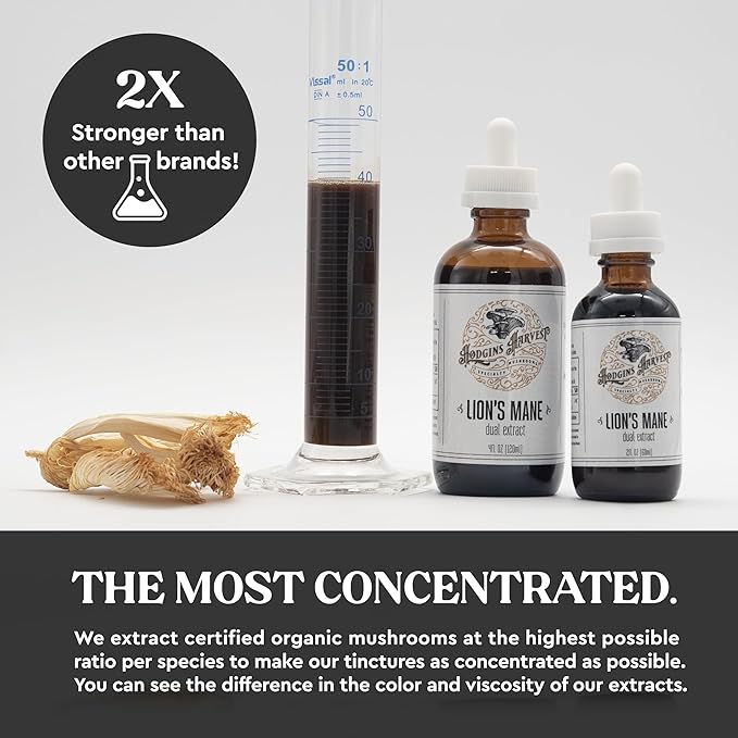 Hodgins Harvest Organic Lion's Mane Tincture | Made with Mushrooms Grown On Our Farm in The USA | Dual Extract | Extra-Concentrated (4 fl oz)