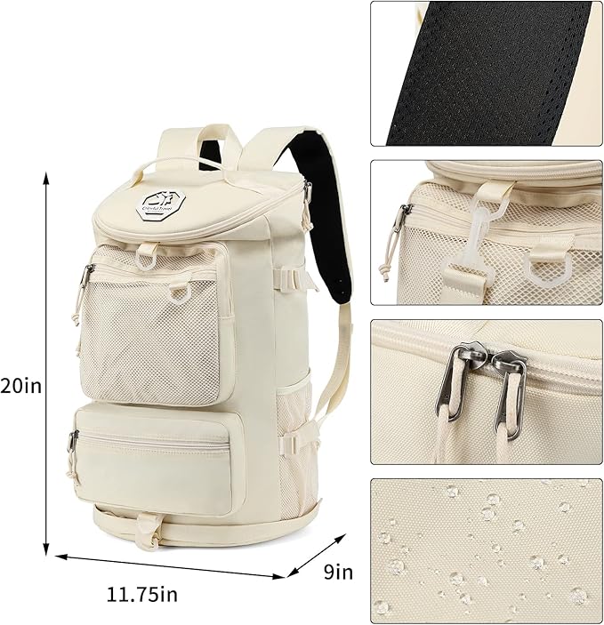 Kalesi Gym Duffle Bag Backpack 4-Way Waterproof with Shoes Compartment for travel Sport Hiking laptop (Sea salt white)