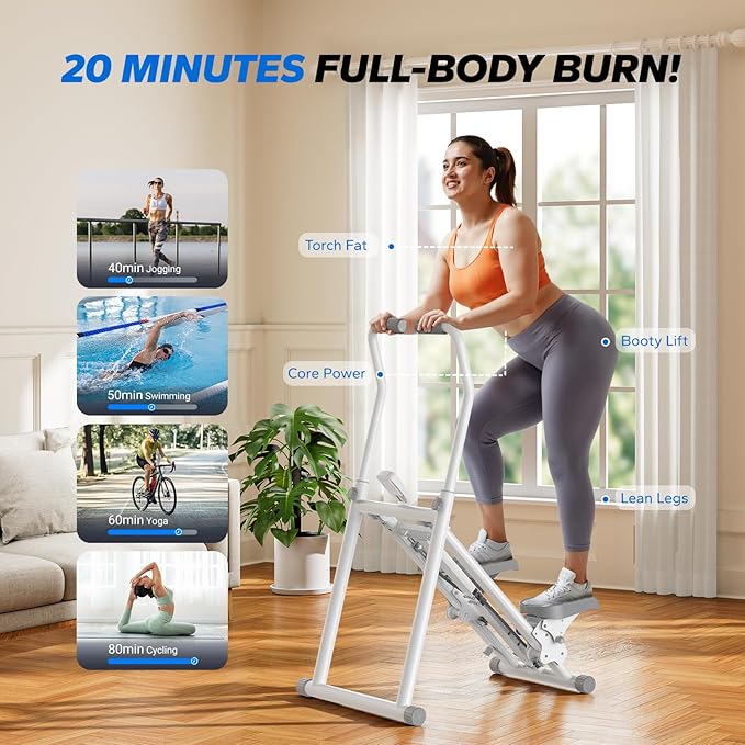 MERACH Stair Stepper for Home Gym Exercise, New Version Stairmaster for Full-Body Workout, Compact Folding Stair Climber with Extended Step Range, Adjustable Handlebar/Pedal