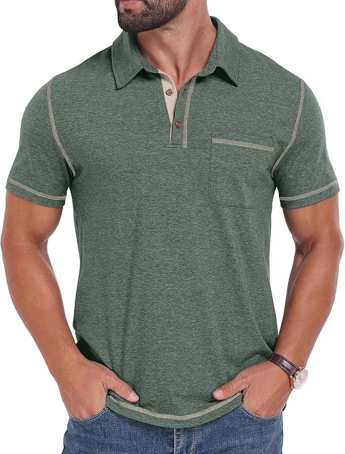 Sailwind Men's Short Sleeve Polo Shirts Casual Summer Classic Collared Golf Shirt with Pocket