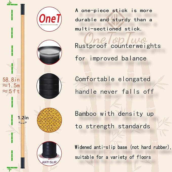 5ft Yoga Stick from Natural Bamboo with Non-Slip Handle-Stretching Stick for Mobility, Flexibility,Exercise,Workout, Physical Therapy,Pilates,Balance Fitness-Access Online Video Guide Without Any Info