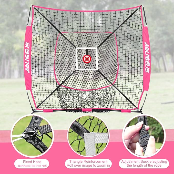 6'X6' Baseball Softball Practice Net,Pitching Net,Batting Net,with Bonus Strike Zone,Target and Bow Frame,for Hitting,Pitching,Catching