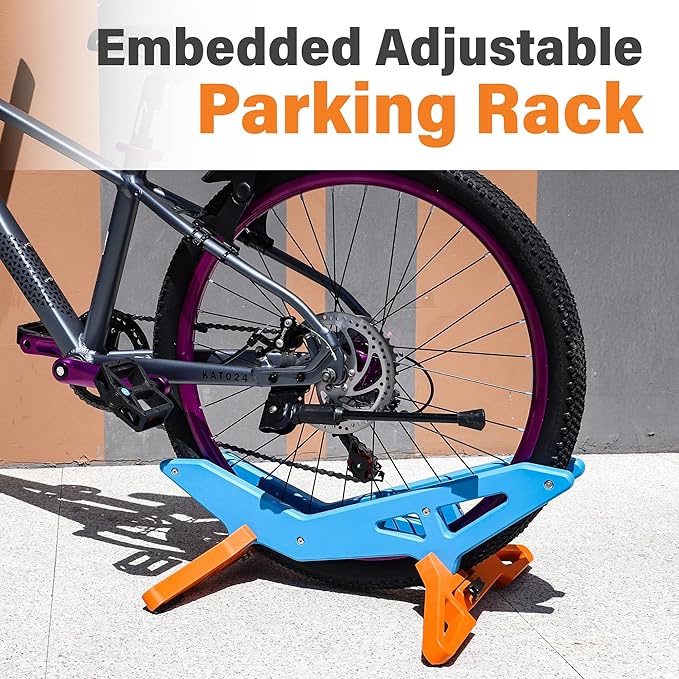 Adjustable Bike Parking Stand Fits 16-29 Inch Bicycles, Compatible with 23c-3.0 Tire Width – Heavy-Duty Plastic, Easy Installation, Stylish Two-Tone Design (Blue&Orange)