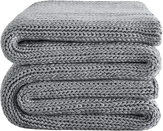 L'AGRATY Knitted Weighted Blanket - 50"x60" 7lbs Cooling Chunky Knit Heavy Blanket for Adults Braided Crochet Throw Thick Cable Yarn Knit Decorative No Beads Evenly Weighted Machine Washable