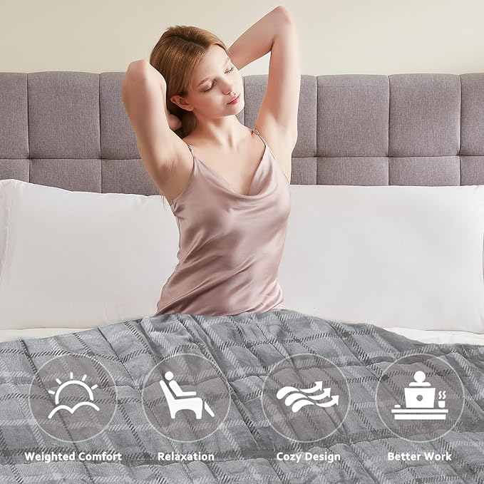 L'AGRATY Weighted Blanket - 48"x72" 15lbs Soft Breathable Heavy Blanket Flannel Material with Glass Beads for Adult All-Season Summer Fall Winter Soft Thick Comfort