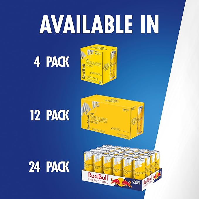 Red Bull Yellow Edition Energy Drink, Tropical, with 80mg Caffeine plus Taurine & B Vitamins, 8.4 Fl Oz, Pack of 24 Cans