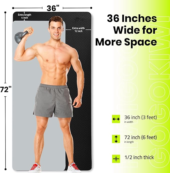 Extra Wide Yoga Mat for Men Women (72"L x 36"W) Non Slip Fitness & Exercise Mat with Alignment Marks for Yoga, Pilates, Floor Workouts